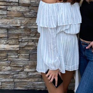 Fika The Brand Womens Striped Off The Shoulder Romper FP41278 White Size Large